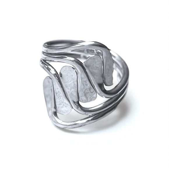 Sterling Silver 925 Artisan Triple Band Hammered Statement Ring - Picture 1 of 8